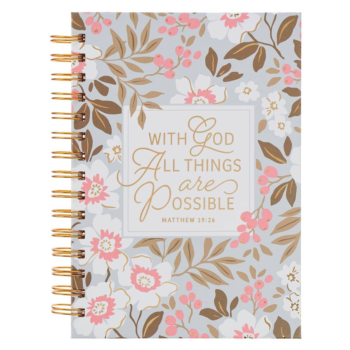 Journal White Floral With God All Things Matt. 19:26