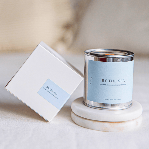 By The Sea 8oz Wood Wick Soy Candle, Summer/Beachy Decor - Gracefully Given