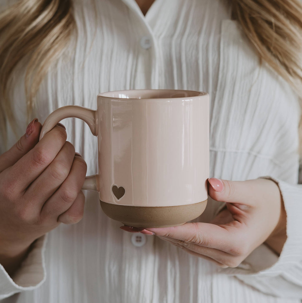Heart Pink Stoneware Coffee Mug - Valentine's Day Gift