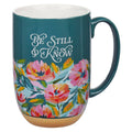Mug Dk. Teal Floral Be Still Ps. 46:10 - Gracefully Given