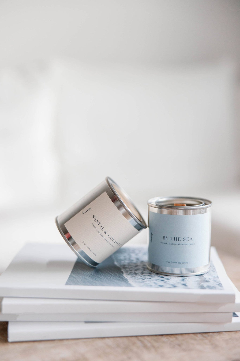 Santal & Coconut 8oz Wood Wick Soy Candle, Summer Home Decor - Gracefully Given